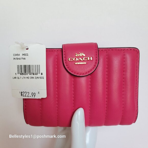 COACH Bifold Quilted Soft Smooth Leather ID Window Medium Wallet - Bold Pink ⭐ - Picture 16 of 16
